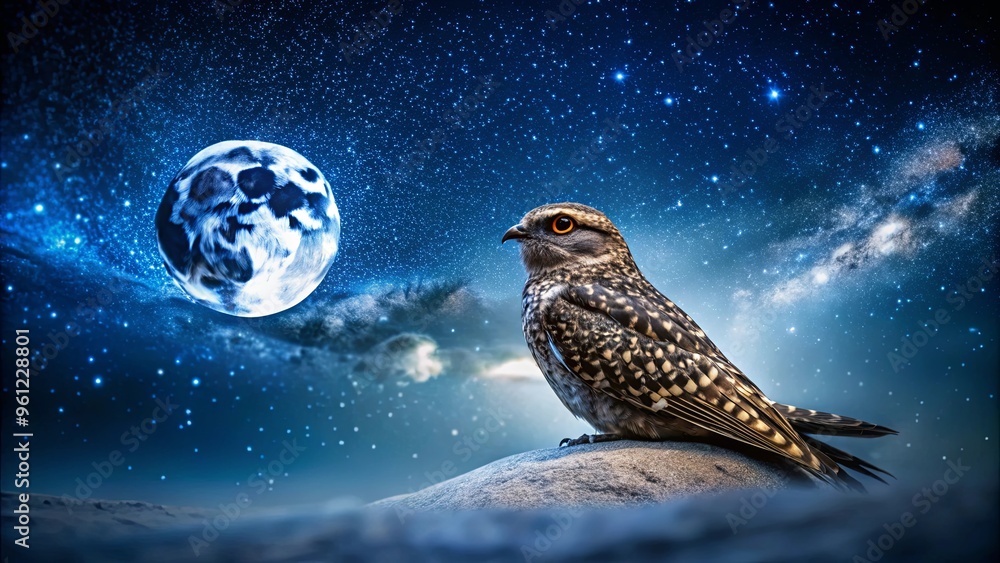 A stunning image of a Nighthawk blending in with the night sky, illuminated by the moon's ethereal glow A stunning image of a Nighthawk blending in with the night sky, illuminated by the moon's ethereal glow