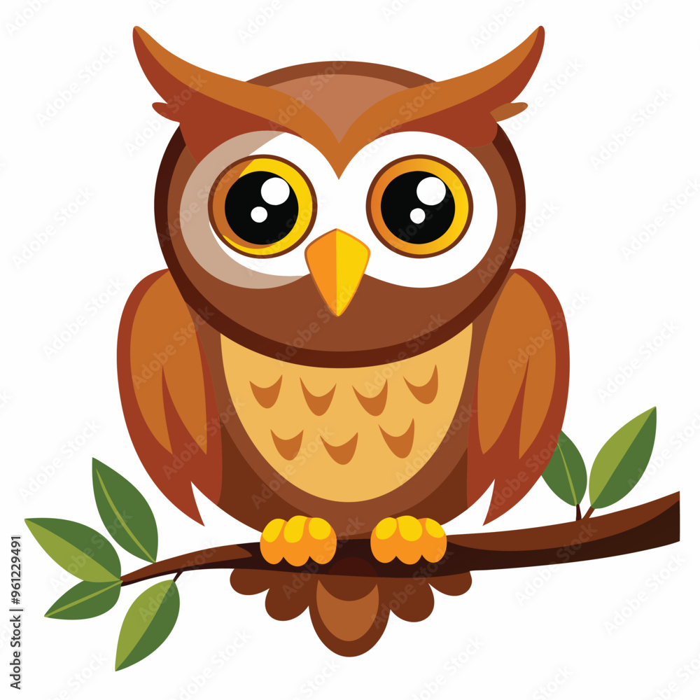Fototapeta premium Cute owl cartoon on tree branch vector art