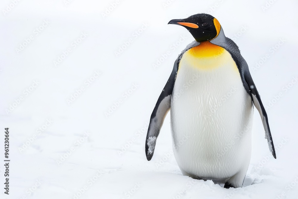 Fototapeta premium Detailed Full-Body Shot of Adélie Penguin Walking on Snow in Antarctica, Back View