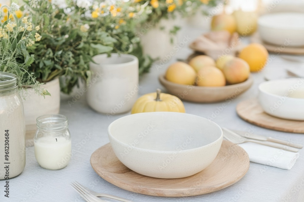 Elegant Autumn Harvest Table Setting Pastel Tones and Seasonal Decor Elegant Autumn Harvest Table Setting Pastel Tones and Seasonal Decor