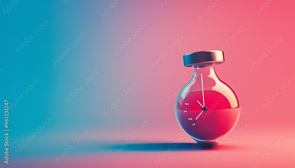 A Transparent Lightbulb Clock Against a Pink and Blue Gradient Background A Transparent Lightbulb Clock Against a Pink and Blue Gradient Background