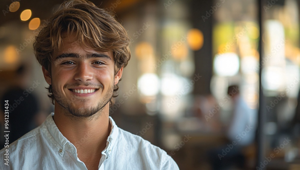 A successful young man smiles after a business meeting, symbolizing career advancement and positive negotiations, ideal for business and interview contexts with copy space. A successful young man smiles after a business meeting, symbolizing career advancement and positive negotiations, ideal for business and interview contexts with copy space.