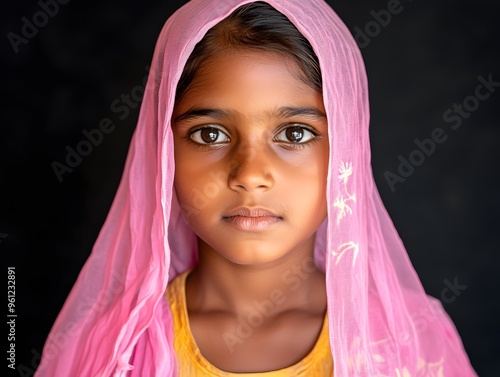 Young Indian Girl in Pink Veil Portrait photo