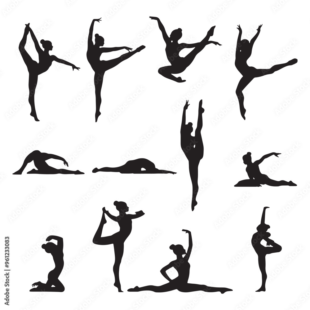 Fototapeta premium Ballet Jumping Dancer vector art silhouette illustration