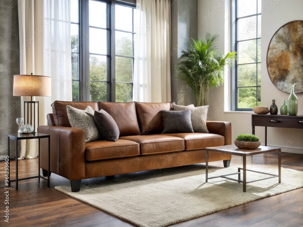 Stylish And Cozy Brown Suede Couch In A Modern Living Room Setting Stylish And Cozy Brown Suede Couch In A Modern Living Room Setting