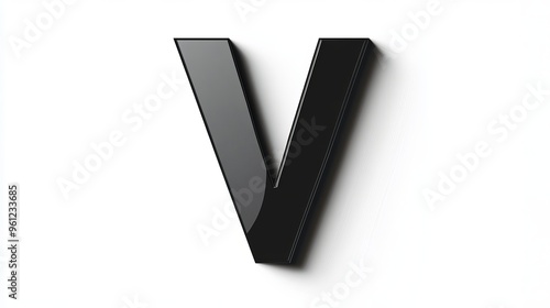 The letter "V" in 3D format on a white background, black