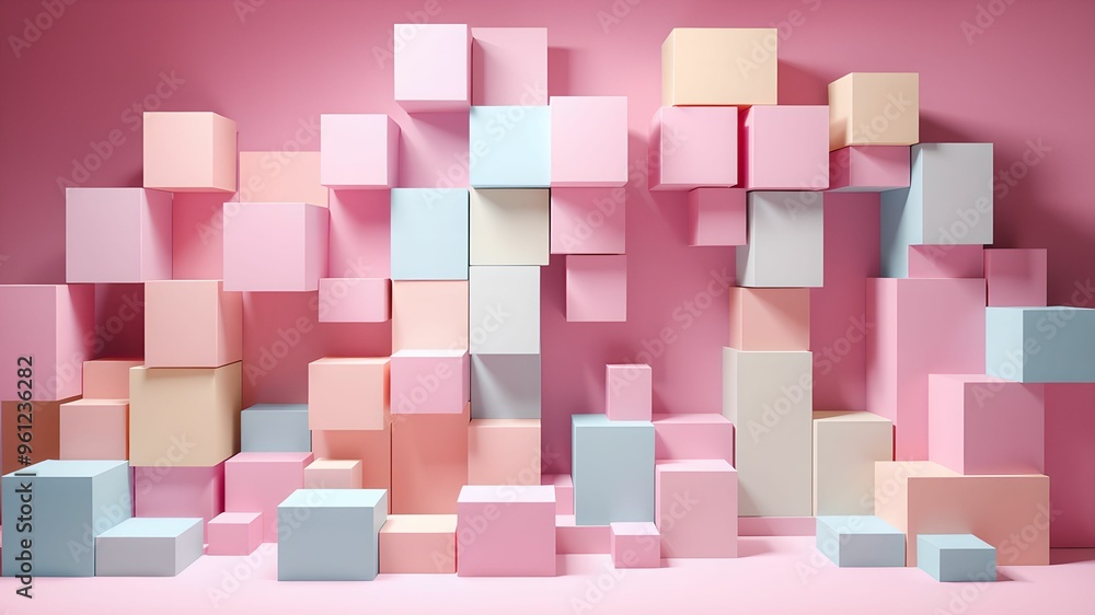 Stacked Pastel Cubes in Random Formation with Text Space Stacked Pastel Cubes in Random Formation with Text Space
