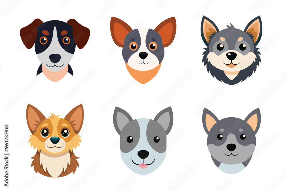 Bundle of cute dog head cartoon vector illustrations perfect for pet animal themed designs. Bundle of cute dog head cartoon vector illustrations perfect for pet animal themed designs.