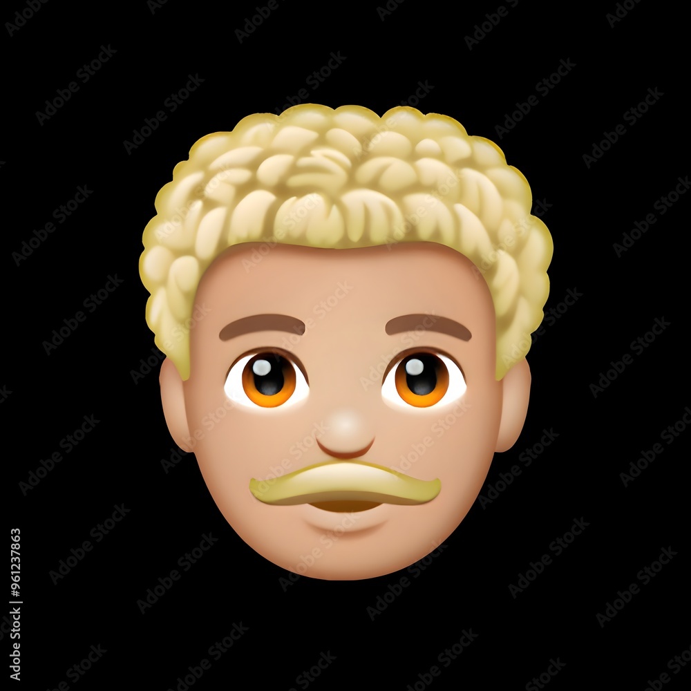 Blonde Curly-Haired Emoji with Moustache
Blonde Curly-Haired Emoji with Moustache