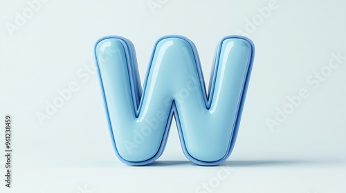 Volumetric form of the letter "W" on white background, blue