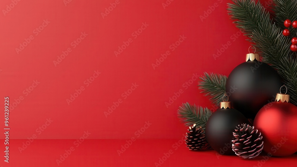 Christmas ornaments with Black Friday discount signs, cozy setting, 3D illustration Christmas ornaments with Black Friday discount signs, cozy setting, 3D illustration