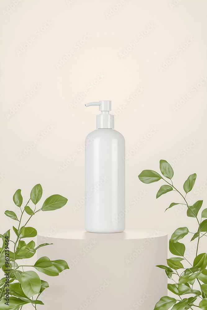 Minimalist Lotion Bottle with Greenery and Natural Light Minimalist Lotion Bottle with Greenery and Natural Light