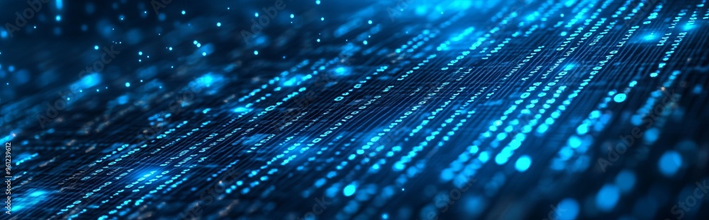 Blue digital binary data on computer screen banner Blue digital binary data on computer screen banner