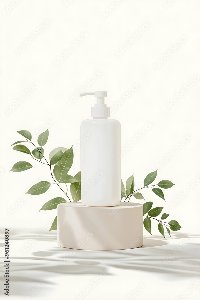 Minimalist Lotion Bottle with Greenery and Natural Light Minimalist Lotion Bottle with Greenery and Natural Light