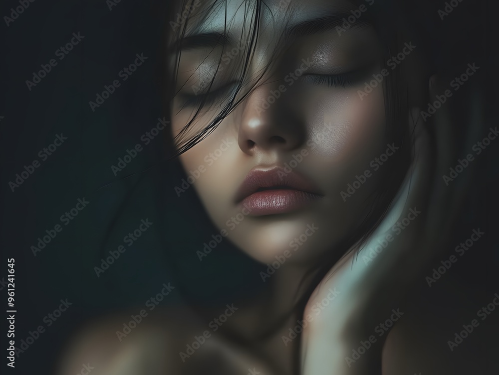Woman with Closed Eyes in Low Light Woman with Closed Eyes in Low Light