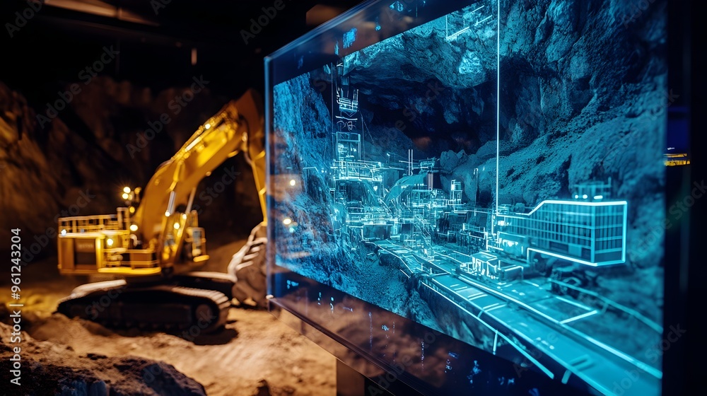 Mining Machine Display Holographic 3D display showcasing the advanced automation and ...