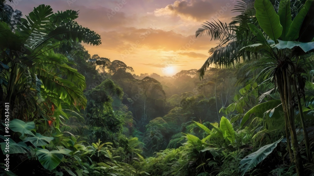 Tropical rainforest landscape cutout at dawn Tropical rainforest landscape cutout at dawn