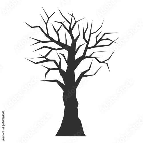 black silhouette of tree for halloween poster isolated on white background