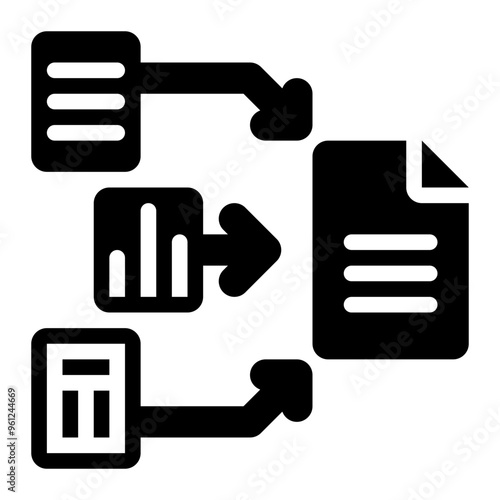 data wrangling, data, normalization, joining, merging, data science solid or glyph icon