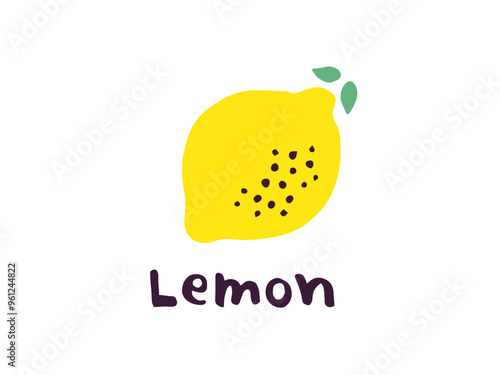かわいいレモンとLEMON文字／手書き文字ベクターイラスト