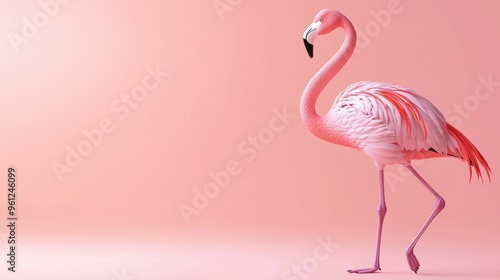 Elegant Pink Flamingo Posing Against Pastel Backdrop