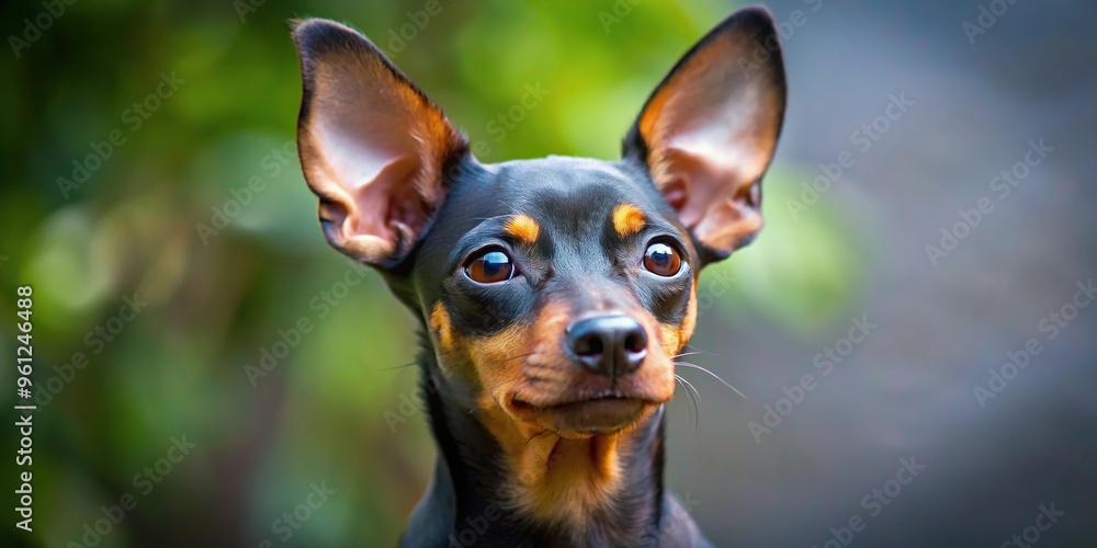Adorable picture of a Miniature Pinscher taken from a tilted angle Adorable picture of a Miniature Pinscher taken from a tilted angle