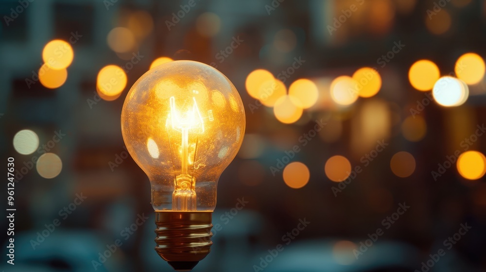 Glowing Light Bulb with Bokeh Background Glowing Light Bulb with Bokeh Background