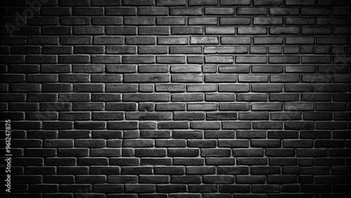 Aerial black brick wall with dark vignette background © methinee