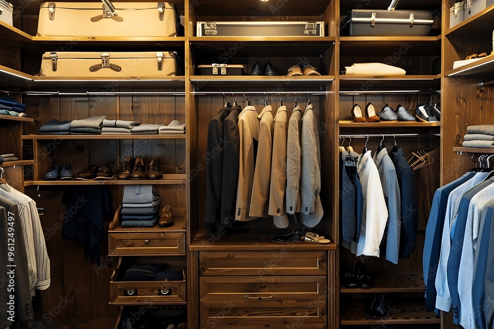 Closet of clothes in a modern dressing room at home Closet of clothes in a modern dressing room at home
