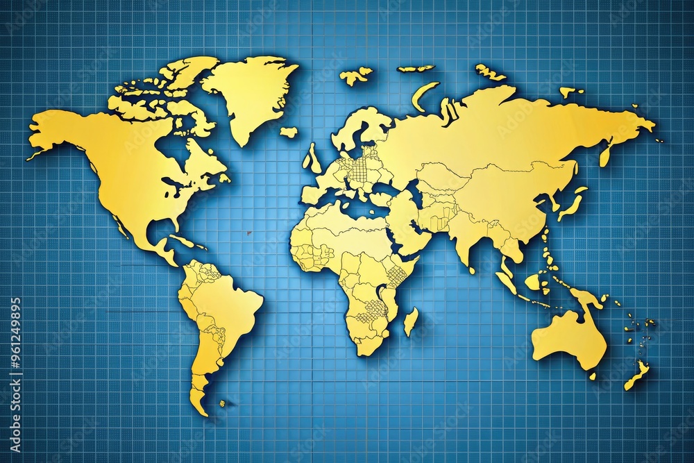 Vibrant yellow outline of Thailand stands out on a stylized blue world 