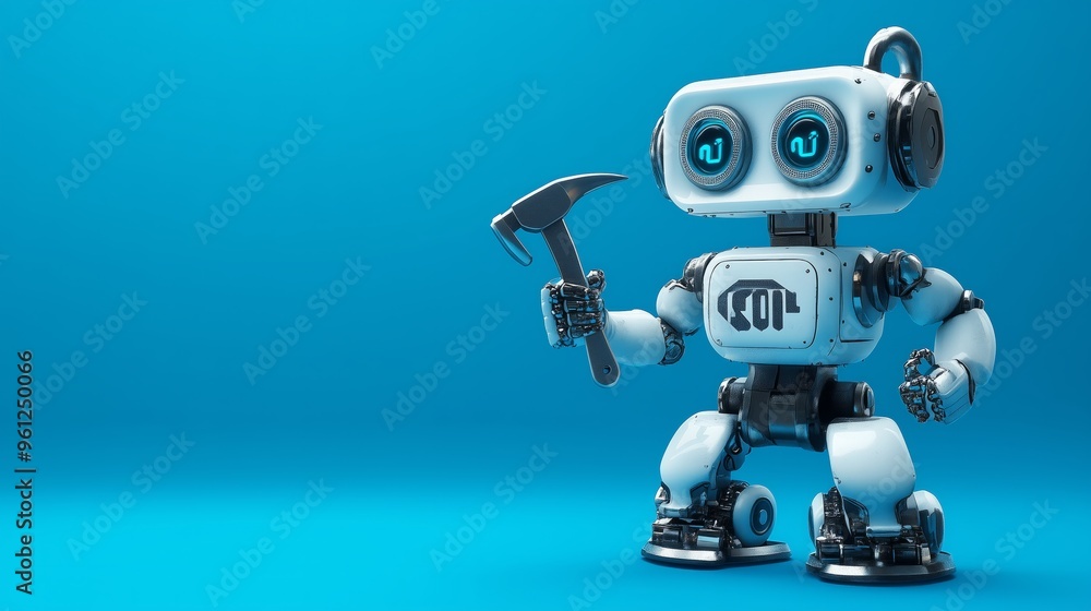 404 error page not found. Serviceman robot with hammer and pliers on blue background. Text message Something went wrong but we are working on it. 404 error page not found. Serviceman robot with hammer and pliers on blue background. Text message Something went wrong but we are working on it.