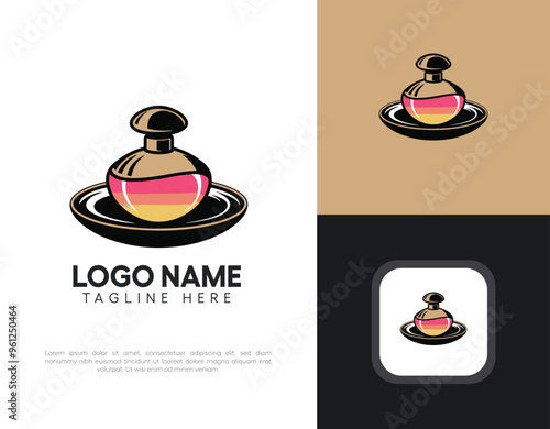  A logo for a perfume store with a stylized perfume bottle