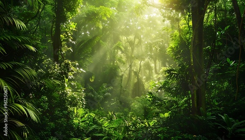 Mysterious green forest in the morning