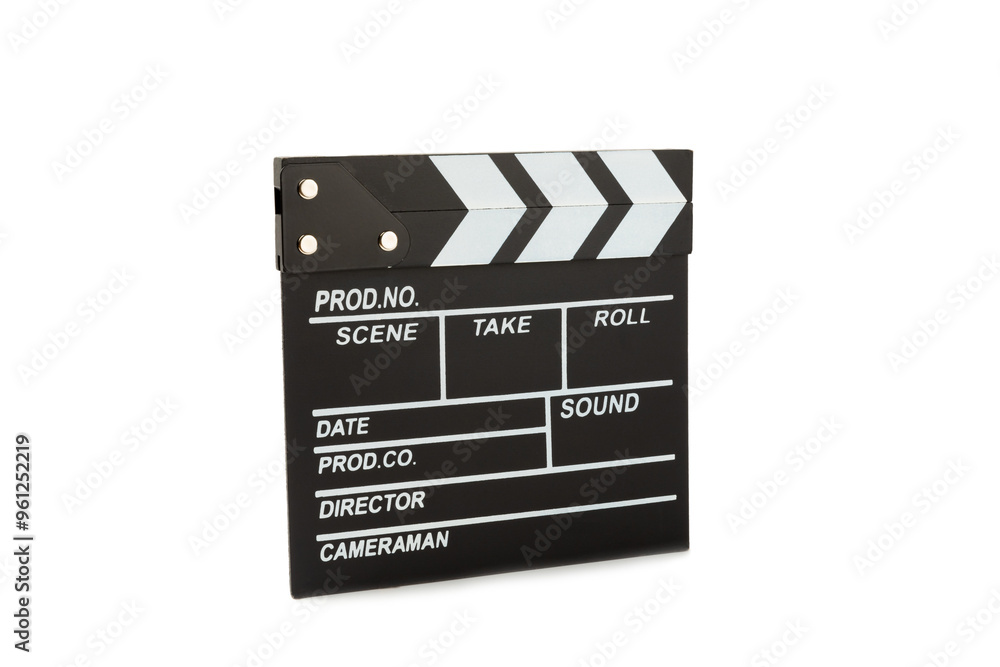 Obraz premium Movie clapper. Movie clapper isolated on white background. Concept recreation and entertainment. Cinema concept.