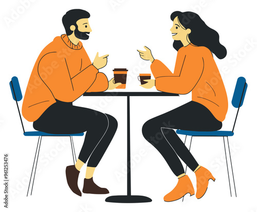 Couple Coffee Date. Flat Vector Illustration