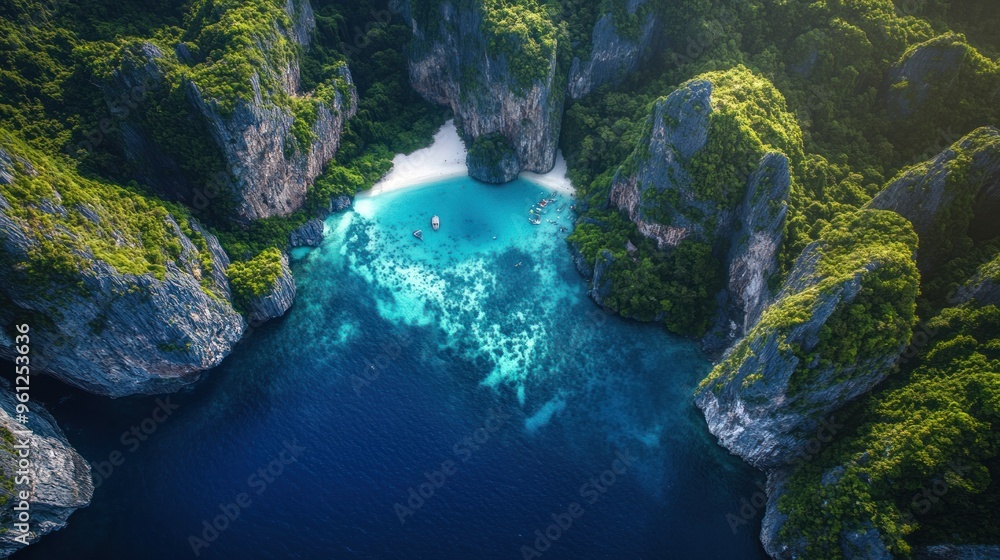 A beautiful island with a blue ocean and green mountains A beautiful island with a blue ocean and green mountains