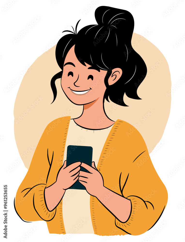 Happy Woman Using Mobile Phone. Flat Vector Illustration Happy Woman Using Mobile Phone. Flat Vector Illustration