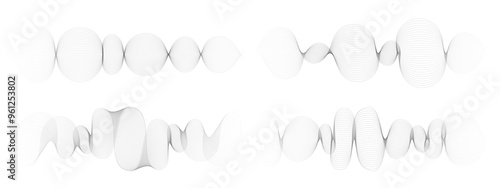 Abstract black and grey vibration wave set. Collection of sound audio wavy line, dotted halftone and waveform. Element on white background for business, science, music and technology.