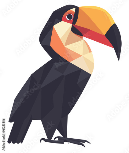 Low Poly Toucan Geometric Design. Flat Vector Illustration