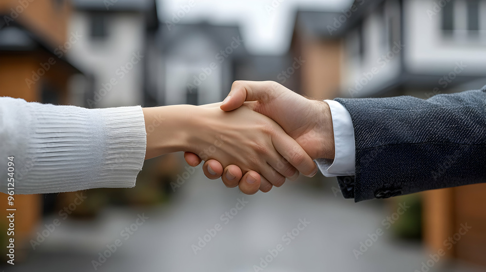 A handshake between two individuals in a residential setting. A handshake between two individuals in a residential setting.