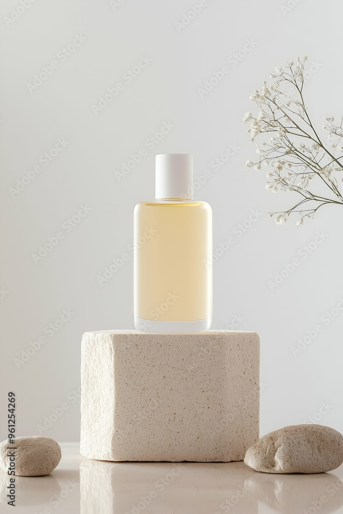Minimalist Skincare Bottle Displayed on Natural Stone Elements Minimalist Skincare Bottle Displayed on Natural Stone Elements