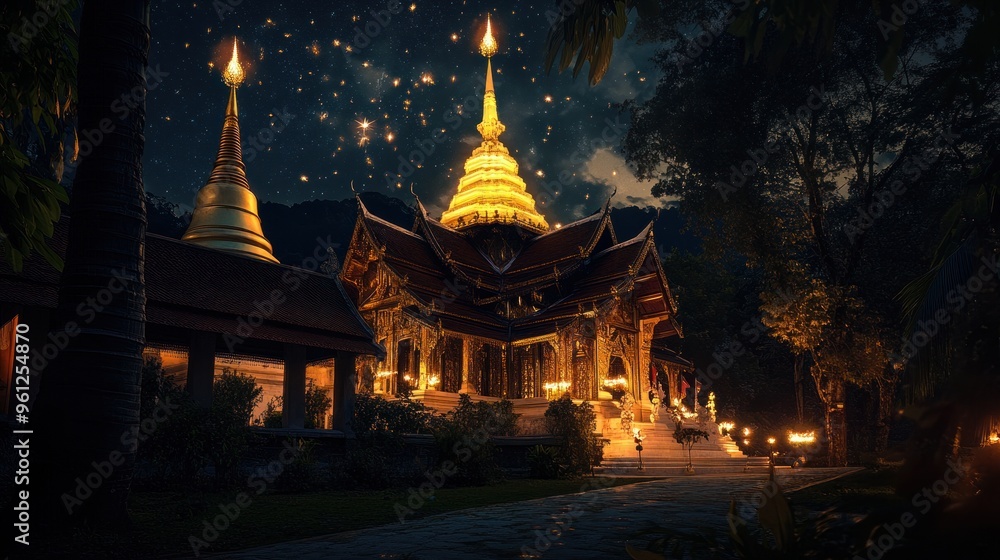 A beautiful temple with a golden roof and a large golden dome A beautiful temple with a golden roof and a large golden dome