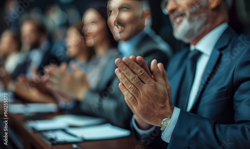 closeup Successful businesspeople applauding during a meeting