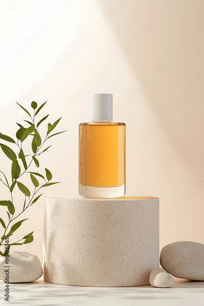 Minimalist Skincare Bottle Displayed on Natural Stone Elements Minimalist Skincare Bottle Displayed on Natural Stone Elements