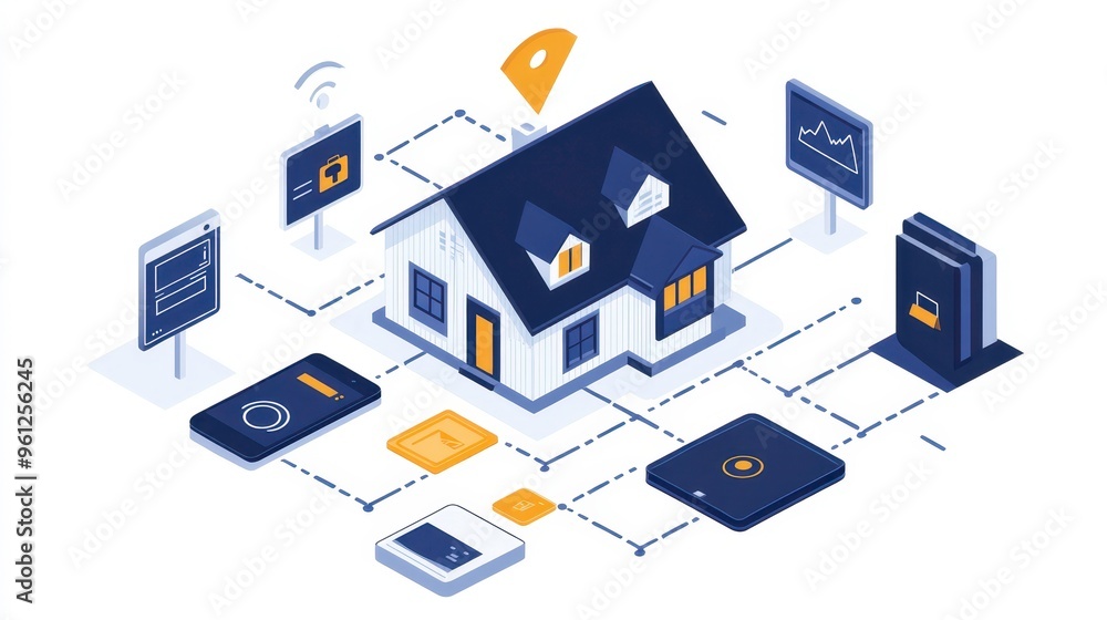 Obraz premium Illustration of a digital wallet connected to a smart home system, representing the integration of finance into daily life