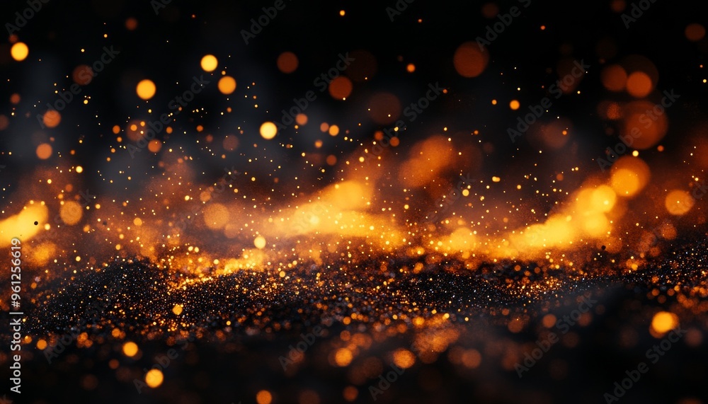 Obraz premium Dark Glitter with Floating Fire Particles in Fiery Orange Light