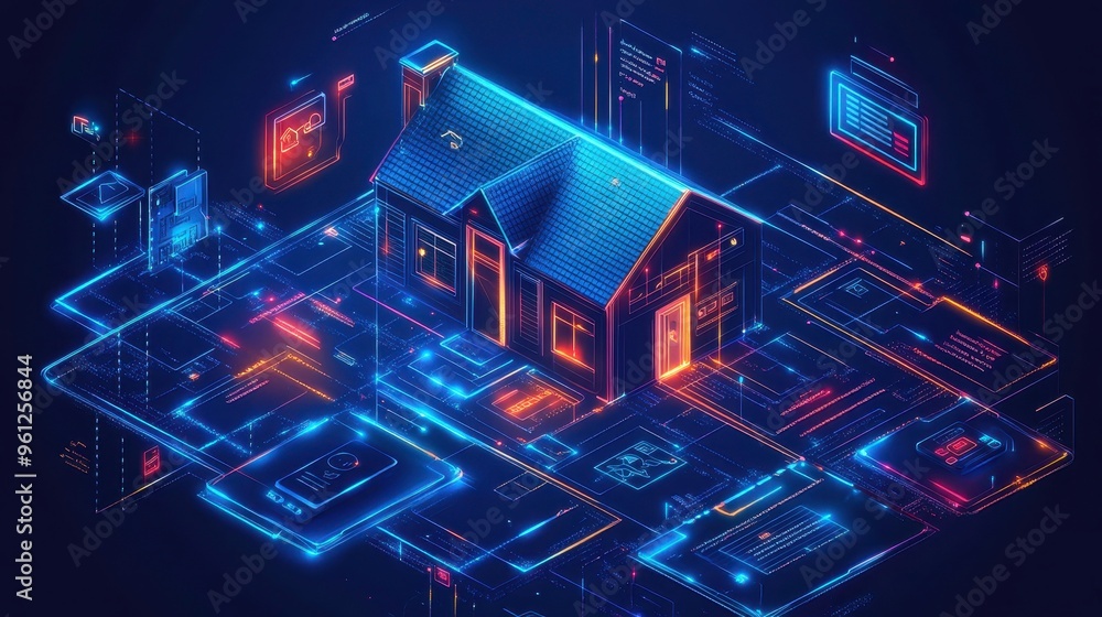 Illustration of a digital wallet connected to a smart home system, representing the integration of finance into daily life