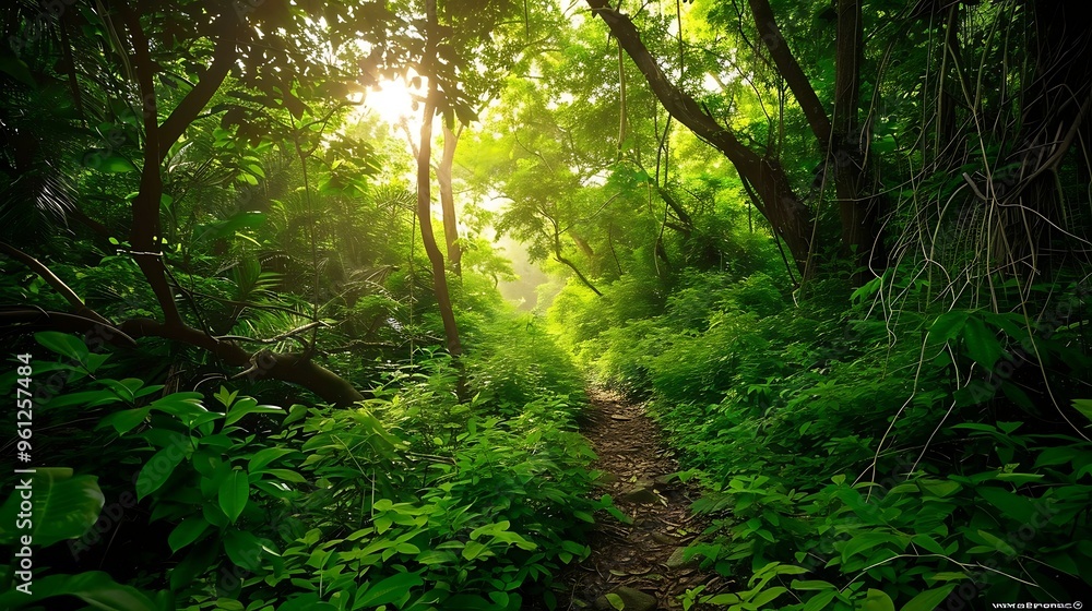 Obraz premium Mysterious green forest in the morning