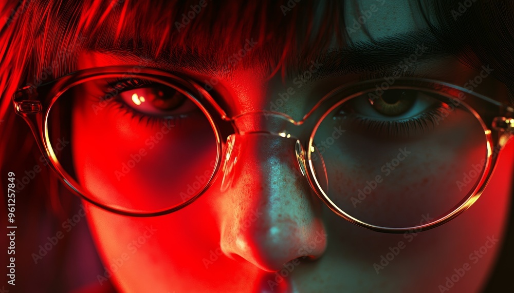 Close-Up of Person with Glasses Reflecting a Fiery Image Close-Up of Person with Glasses Reflecting a Fiery Image