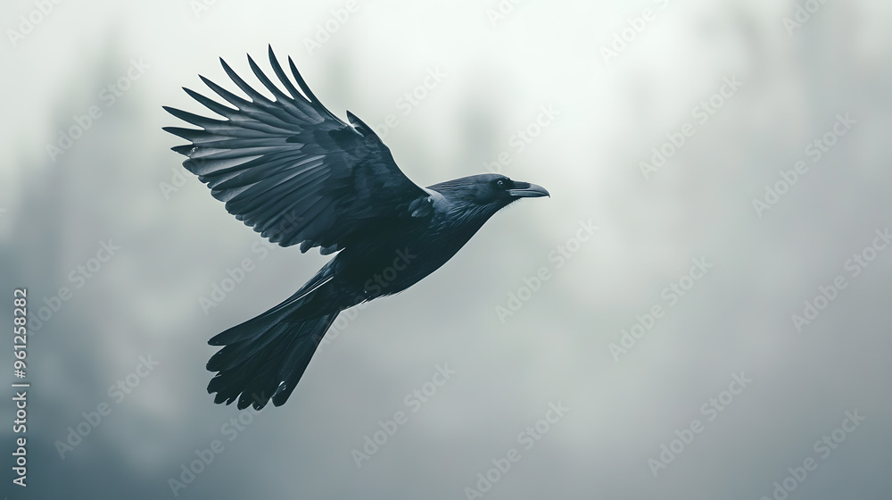 Naklejka premium Beautiful black raven, crow in flight